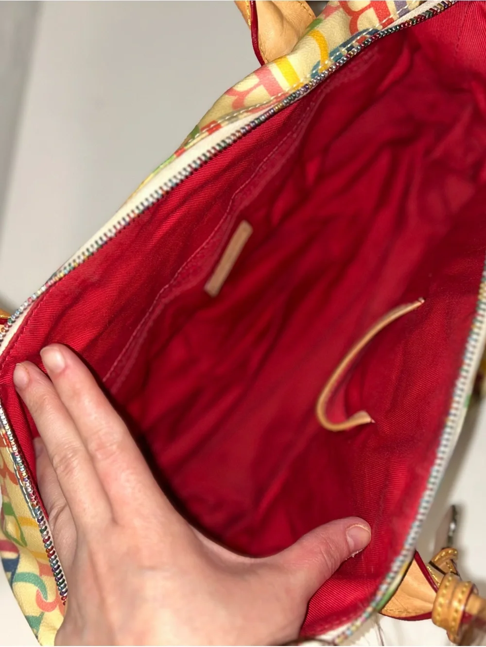 Dooney & Bourke Multicolor Logo Satchel with Tan Trim